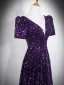 Sparkly Purple Sequins Evening Dresses 2026 A-Line / Princess V-Neck Short Sleeve Backless Floor-Length / Long