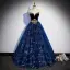 Charmant Bleu Marine Robe De Soirée 2022 Robe Boule De l'épaule Perlage Perle Paillettes Manches Courtes Dos Nu Longue Soirée Robe De Ceremonie