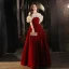 Elegant Burgundy Prom Dresses 2024 A-Line / Princess Ruffle Off-The-Shoulder Short Sleeve Backless Floor-Length / Long Prom Formal Dresses