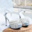 Sexy White Pearl Wedding Shoes 2022 Ankle Strap 12 cm Stiletto Heels Open / Peep Toe Sandals High Heels