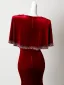 Chic / Beautiful Burgundy Velvet Sequins Prom Dresses 2026 Zipper Up Sweep Train V-Neck Formal Dresses Prom Short Sleeve Trumpet / Mermaid