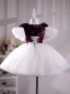 Chic / Belle Bordeaux Paillettes Anniversaire Robe Ceremonie Fille 2024 Robe Boule Encolure Dégagée Gonflée Manches Courtes Longue Robe Ceremonie Fille