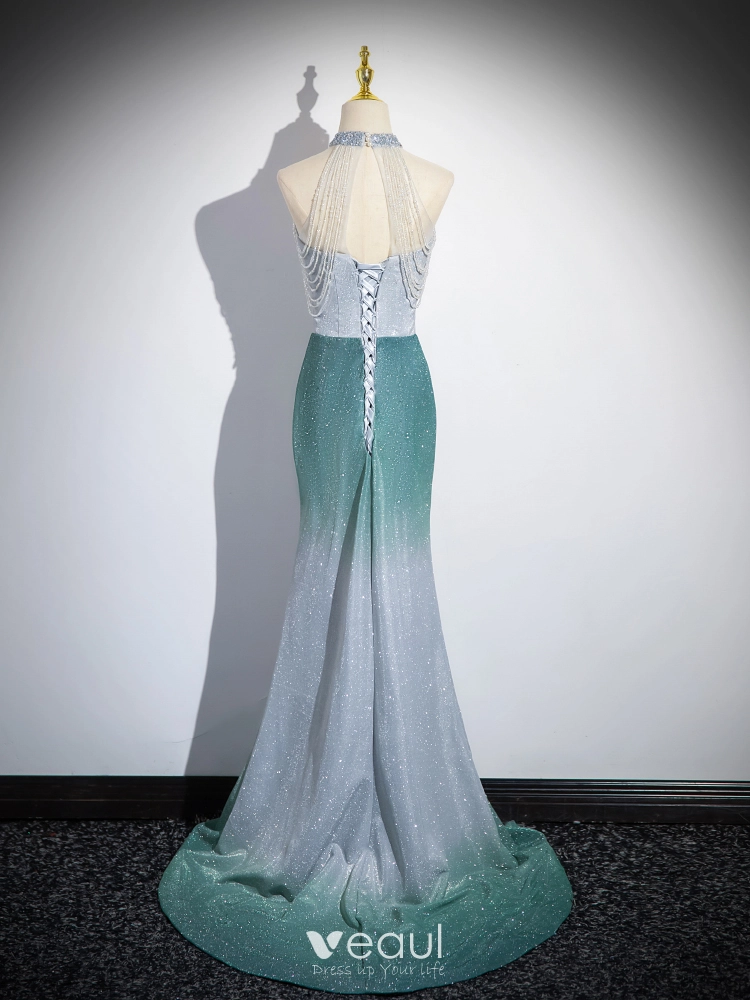 Ombre Mermaid Halter Backless Sequined Prom Dress Ombre Mermaid Halter Backless Sequined Prom Dress