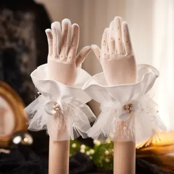 Vintage Ivory Creme Handgefertigt Perle Satin Brauthandschuhe 2026 Hochzeit