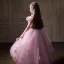Chic / Beautiful Blushing Pink Appliques Birthday Flower Girl Dresses 2025 A-Line / Princess Scoop Neck Short Sleeve Floor-Length / Long