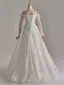 Modest / Simple White Lace Flower Wedding Dresses 2025 A-Line / Princess Off-The-Shoulder Long Sleeve Backless Floor-Length / Long