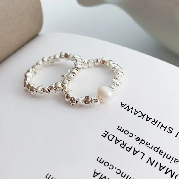 Enkla Silver Saterling Silver Casual Pärla Ringar 2023 Tillbehör