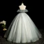 Elegant Grey Beading Sequins Prom Dresses 2022 Ball Gown Scoop Neck Short Sleeve Backless Floor-Length / Long Prom Formal Dresses