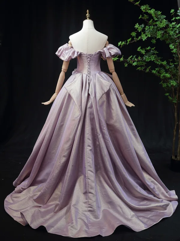 Elegant Glitter Purple Prom Dresses 2025 Ball Gown Strapless Sleeveless Backless Sweep Train Prom Formal Dresses