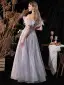 Luxe Gris Robe De Soirée 2022 Princesse De l'épaule Gland Perlage Paillettes Manches Courtes Dos Nu Longue Soirée Robe De Ceremonie