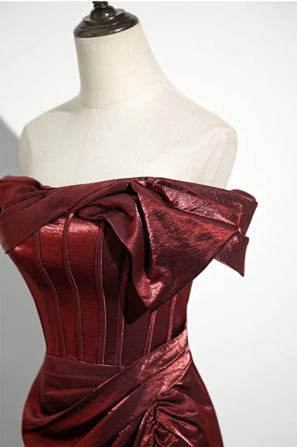 Sexy Burgunderrot Gespaltete Front Ballkleider 2024 Meerjungfrau Off Shoulder Ärmellos Rückenfreies Sweep / Pinsel Zug Ball Festliche Kleider