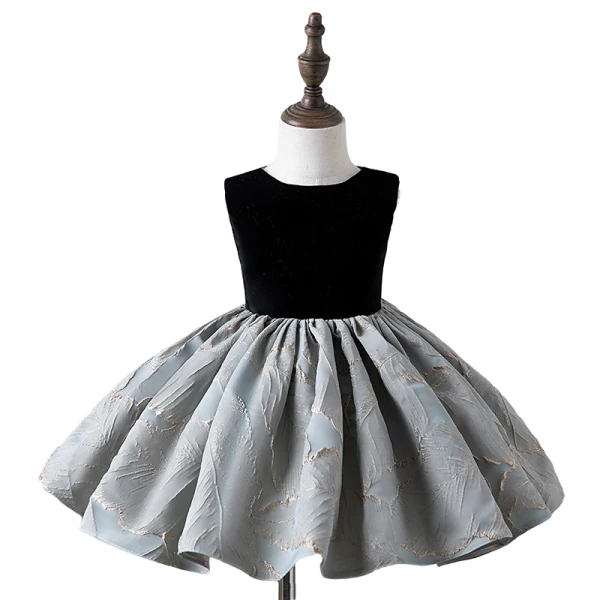 Chic / Beautiful Black Suede Birthday Flower Girl Dresses 2022 Ball Gown Scoop Neck Sleeveless Bow Floor-Length / Long Flower Girl Dresses