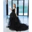 Fashion Black Rhinestone Lace Flower Prom Dresses A-Line / Princess 2022 Spaghetti Straps Cascading Ruffles Sleeveless Backless Floor-Length / Long Formal Dresses