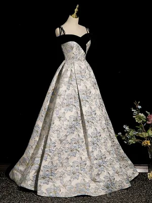 Élégant Noire Impression Robe De Bal 2023 Princesse Bretelles Spaghetti Sans Manches Dos Nu Longue Promo Robe De Ceremonie