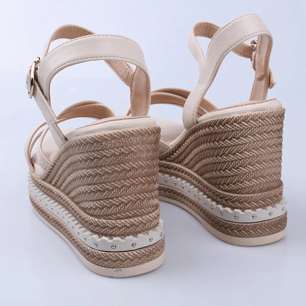 Moda Czarne Przypadkowy Warkocz Sandały Damskie 2023 Z Paskiem 9 cm Na Koturnie Peep Toe Sandały