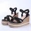 Moda Czarne Przypadkowy Warkocz Sandały Damskie 2023 Z Paskiem 9 cm Na Koturnie Peep Toe Sandały