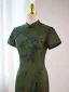 Vintage / Retro Chinese style Dark Green Summer Printing Cheongsam 2024 Trumpet / Mermaid High Neck Short Sleeve Tea-length