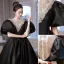 Vintage / Retro Rhinestone Black Prom Dresses 2023 Ball Gown Scoop Neck Puffy Short Sleeve Court Train Prom Formal Dresses
