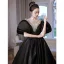 Vintage / Retro Rhinestone Black Prom Dresses 2023 Ball Gown Scoop Neck Puffy Short Sleeve Court Train Prom Formal Dresses