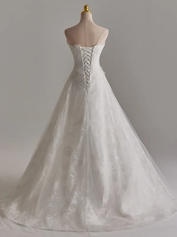 Elegante Leichtes Weiß Spitze Blumen Applikationen Brautkleider / Hochzeitskleider 2025 A Linie Bandeau Ärmellos Rückenfreies Sweep / Pinsel Zug Hochzeit