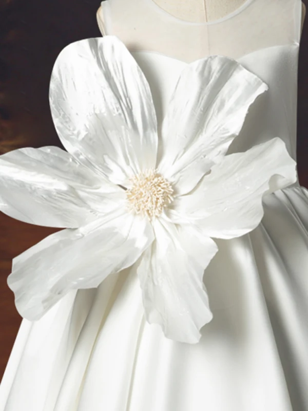 Chic / Beautiful White Birthday Appliques Flower Girl Dresses 2023 A-Line / Princess Scoop Neck Sleeveless Backless Floor-Length / Long