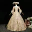 Vintage / Retro Medieval Gold Printing Bow Lace Flower Prom Dresses 2025 Ball Gown Square Neckline Bell sleeves Floor-Length / Long Formal Dresses