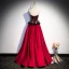 Vintage / Retro Burgundy Lace Flower Sequins Satin Prom Dresses 2023 A-Line / Princess Strapless Sleeveless Backless Floor-Length / Long Formal Dresses