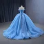 Haut de Gamme Bleu Perlage Paillettes Appliques Robe De Bal 2024 Robe Boule Bustier Sans Manches Dos Nu Train De Balayage Promo Robe De Ceremonie