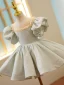 Audrey Hepburn Style Sage Green Short Prom Flower Girl Dresses 2022 Ball Gown Scoop Neck Puffy Short Sleeve Pearl Flower Girl Dresses
