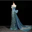 Sexy Glitzernden Blau Perlenstickerei Strass Pailletten Abendkleider 2025 Meerjungfrau Bandeau Ärmellos Rückenfreies Schleife Sweep / Pinsel Zug Abend