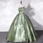 Vintage / Retro Chic / Beautiful Sage Green Satin Prom Dresses 2022 Ball Gown Strapless Sleeveless Backless Floor-Length / Long Prom Formal Dresses