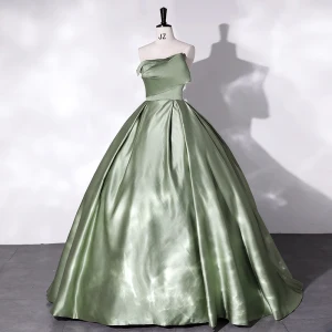 Vintage Hermoso Verde Salvia Satén Vestidos De Gala 2022 Ball Gown Sin Tirantes Sin Mangas Sin Espalda Largos Gala Vestidos Formales