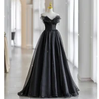 Hermoso Negro Manchado Vestidos de gala 2022 A-Line / Princess Sin Tirantes Sin Mangas Sin Espalda Largos Gala Vestidos Formales