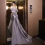 Sexy Lavendel Perlenstickerei Perle Abendkleider 2024 Meerjungfrau Off Shoulder Kurze Ärmel Rückenfreies Schleife Sweep / Pinsel Zug Abend Festliche Kleider
