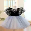 Chic / Beautiful Black Printing Birthday Short Flower Girl Dresses 2023 Ball Gown Scoop Neck Puffy Short Sleeve Tulle