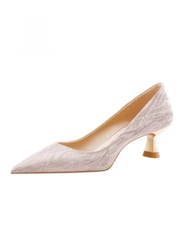 Bling Bling Gold Sequins Leather Wedding Shoes 2026 5 Cm Stiletto Heels Pointed Toe Wedding Pumps High Heels