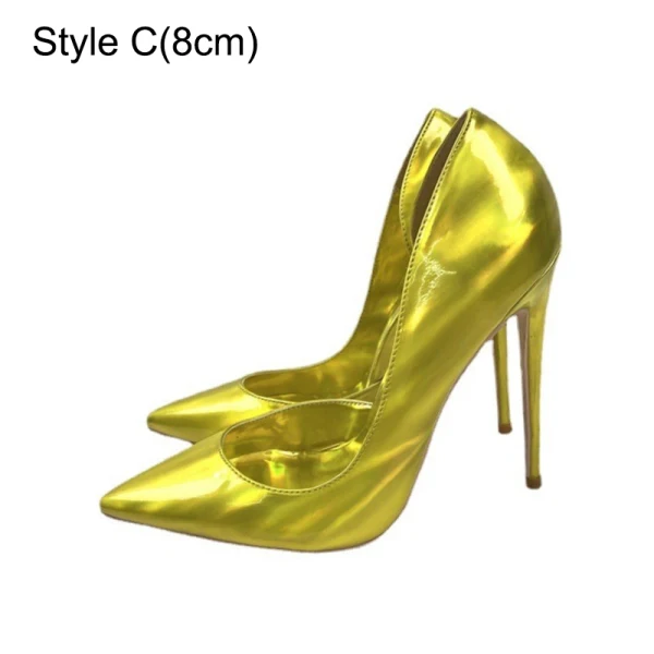 Chic / Beautiful Gold Cocktail Party Patent Leather Pumps 2023 12 cm Stiletto Heels Pointed Toe Pumps High Heels