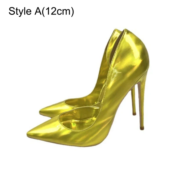 Chic / Beautiful Gold Cocktail Party Patent Leather Pumps 2023 12 cm Stiletto Heels Pointed Toe Pumps High Heels