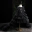 High Low Black Cascading Ruffles Prom Flower Girl Dresses 2022 Ball Gown Scoop Neck Sequins Short Sleeve Court Train Flower Girl Dresses