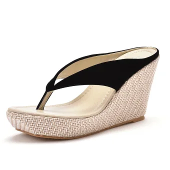 Modern Fashion Black Street Wear Beach Womens Sandals 2022 9 Cm Wedges Open Peep Toe Womens Shoes