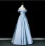Elegante Himmelblau Satin Ballkleider 2026 A Linie Off Shoulder Ärmellos Rückenfreies Lange Ball Festliche Kleider