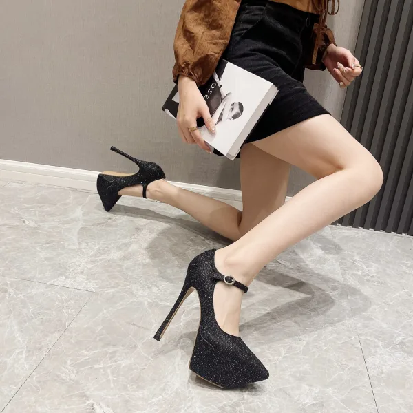 Scintillantes Sexy Noire Cocktail Soirée Paillettes Escarpins 2023 13 cm Talons Aiguilles À Bout Pointu Escarpins Talons Hauts