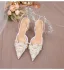 Charming White Lace Flower Rhinestone Pearl Wedding Shoes 2023 8 cm Stiletto Heels Pointed Toe Wedding Sandals High Heels