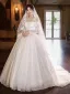 Elegante Weiß Spitze Blumen Brautkleider / Hochzeitskleider 2025 Ballkleid Off Shoulder Lange Ärmel Rückenfreies Sweep / Pinsel Zug Hochzeit