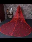 Chic / Beautiful Red Butterfly Chapel Train Wedding Veils 2025 3.5 m Tulle
