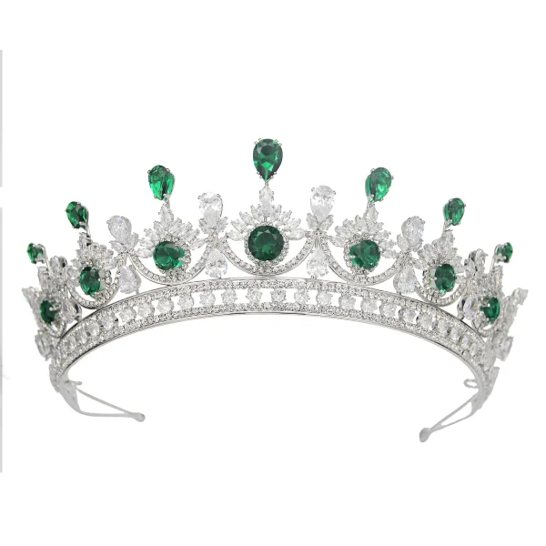Barock Silver Rhinestone Zirkon Tiara Brud Huvudbonad 2024 Bröllop Tillbehör