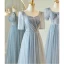 Chic / Belle Gris Perlage Faux Diamant Paillettes Robe Demoiselle D'honneur 2023 Princesse Encolure Carrée Manches Courtes Dos Nu Longue