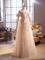 Chic / Beautiful Blushing Pink Appliques Sequins Prom Dresses 2025 A-Line / Princess Off-The-Shoulder Sleeveless Backless Floor-Length / Long Formal Dresses