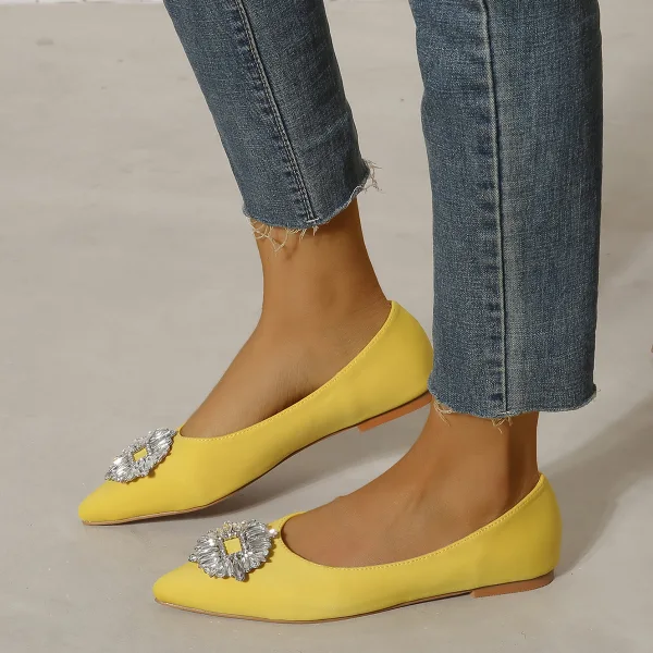 Enkel Gul Casual Rhinestone Flate Damesko 2023 Spisse Damesko Hæler