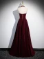 Chic / Beautiful Burgundy Beading Pearl Sequins Velvet Prom Dresses 2024 Ball Gown High Neck Sleeveless Backless Floor-Length / Long Prom Formal Dresses